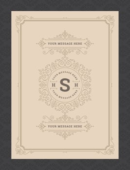 Vintage ornament greeting card calligraphic ornate swirls and vignettes frame design template vector