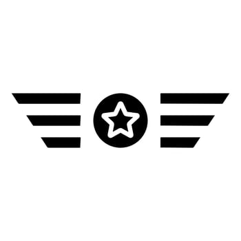 Patriotic wings icon. Red wings with blue circle and white star in the center. National pride and military concept. vector