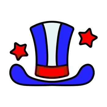 Uncle Sam hat icon. Red, white, and blue colors with stars. Symbol of American patriotism and national pride. vector