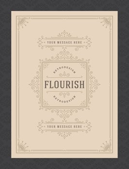 Vintage ornament greeting card calligraphic ornate swirls and vignettes frame design template vector