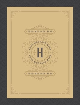 Vintage ornament greeting card calligraphic ornate swirls and vignettes frame design template vector
