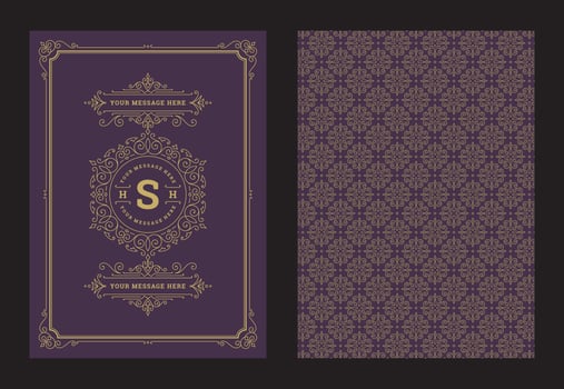 Vintage ornament greeting card calligraphic ornate swirls and vignettes frame design template vector