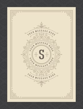 Vintage ornament greeting card calligraphic ornate swirls and vignettes frame design template vector