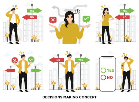 Flat people confused in making decisions concept illustration vector