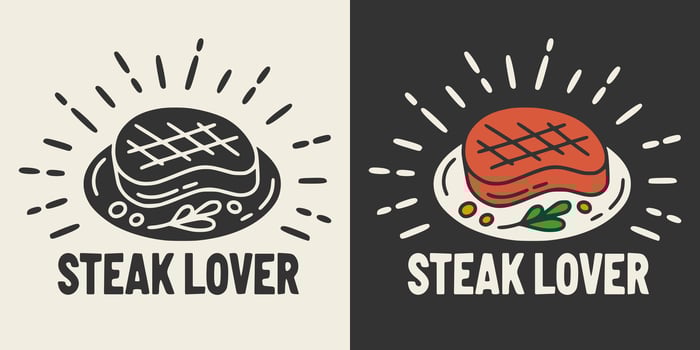 Delicious steak on plate vintage illustration. Steak lover graphic design for printable products. vector