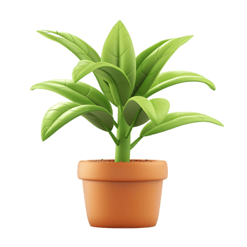 3d illustration of green plant in pot, transparent background png