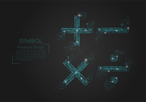 Abstract isolated blue image of a math signs. Polygonal illustration looks like stars in the blask night sky in spase or flying glass shards. Digital design for website, web, internet vector