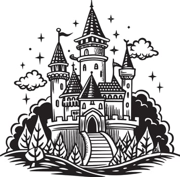illustration of a castle Illustration black and white vector