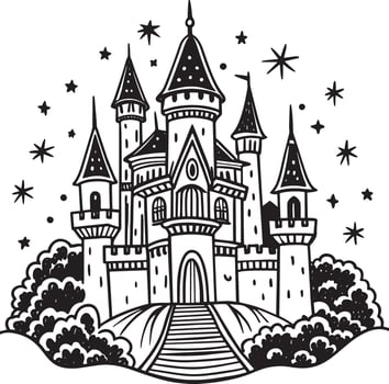 illustration of a castle Illustration black and white vector