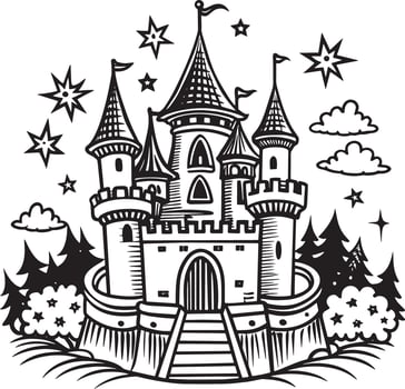 illustration of a castle Illustration black and white vector