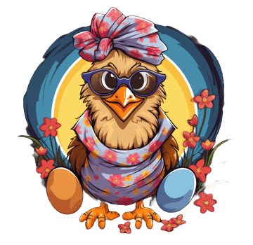 Cute cartoony Monster Hen with Easter Eggs png