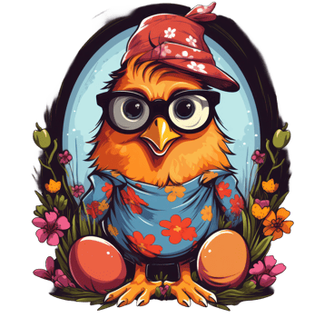 Cute cartoony Monster Hen with Easter Eggs png