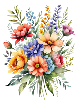 Display the brilliance of color in a perfectly coordinated flower bouquet. png