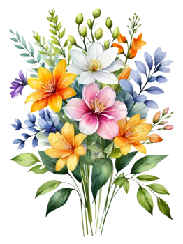 Display the brilliance of color in a perfectly coordinated flower bouquet. png