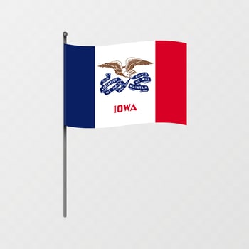 Iowa state flag on flagpole. illustration. vector