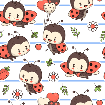 Seamless pattern with cute Ladybug stickers png