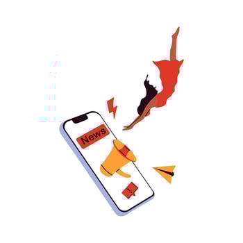 Doomscrolling at social media concept. Dependence on Internet, information and content. Gadget addiction. Illustration of the people fallen into a smartphone. vector