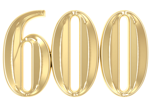 600 Gold Number 3D Rendering png
