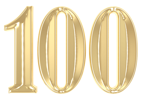 100 Gold Number 3D Rendering png