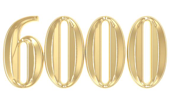 6000 Gold Number 3D Rendering png