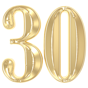 30 Gold Number 3D Rendering png