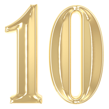 10 Gold Number 3D Rendering png