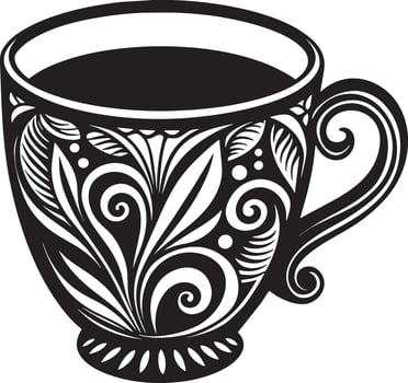 Decorative Coffe cup black and white illustration vector