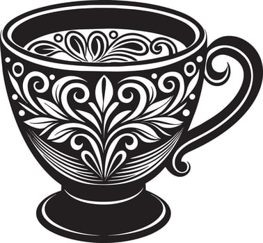Decorative Coffe cup black and white illustration vector