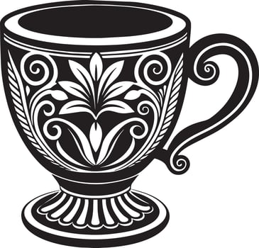 Decorative Coffe cup black and white illustration vector