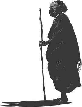 Silhouette native African tribe elderly woman black color only vector
