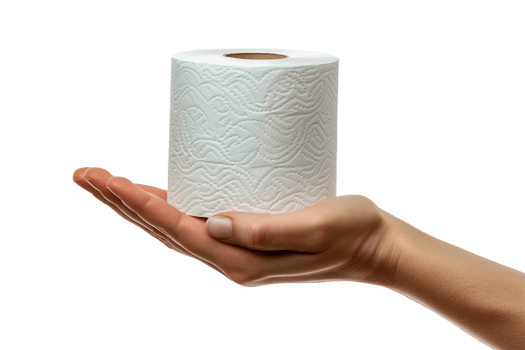 Hand Holding Textured Toilet Paper Roll on transparent Background, Clean Hygiene Concept, Practical Everyday Item for Household and Public Use, Close-Up View of Single Person's Hand, Hygiene Necessity png