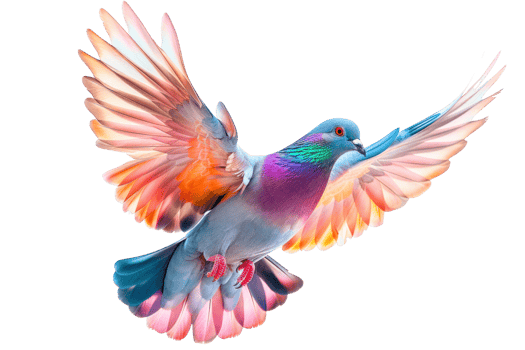 A vibrant dove with colorful wings in flight png
