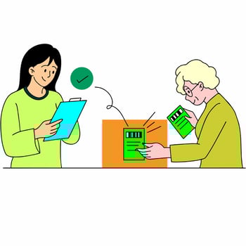 two women are holding a green card and a green box vector