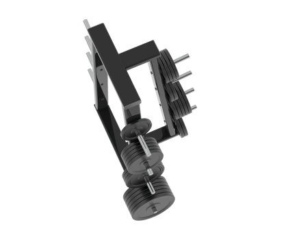 Weights on rack isolated on background. 3d rendering - illustration png