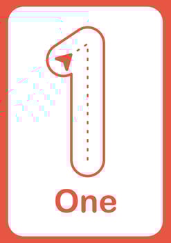 Printable flashcard trace number and text for children. For preschool years and kindergarten kids learning numbers vector