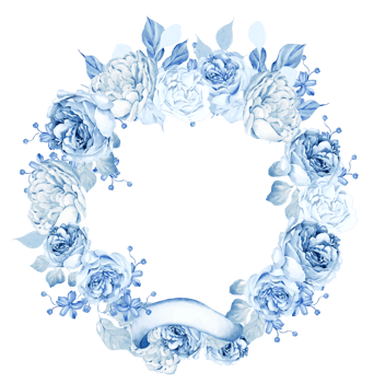 Watercolor wedding wreath with tender blue roses flower and leaves png