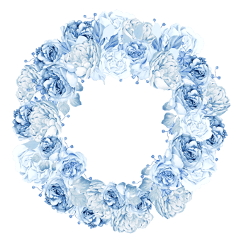 Watercolor wedding wreath with tender blue roses flower and leaves png