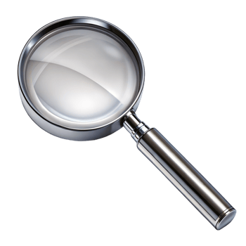 A magnifying glass is shown in a transparent background png
