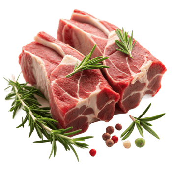 A close up of meat with rosemary and pepper on top png