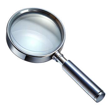A magnifying glass is shown in a transparent background png