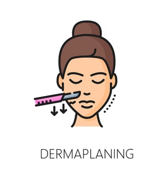 Skincare dermaplaning, face care linear color icon vector