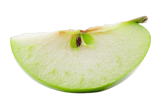Fresh green apple slice with seeds, showcasing a clean cross-section and vibrant texture, perfect for healthy eating and fruit-related concepts. png