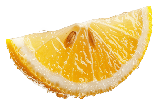 Citrus freshness captured in a close-up of a juicy lemon wedge. Perfect for culinary, health, and refreshing summer theme projects. png