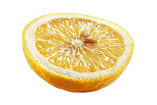 Close-up of a halved lemon showcasing its fresh, juicy texture and vibrant yellow color, perfect for culinary or health-related imagery. png