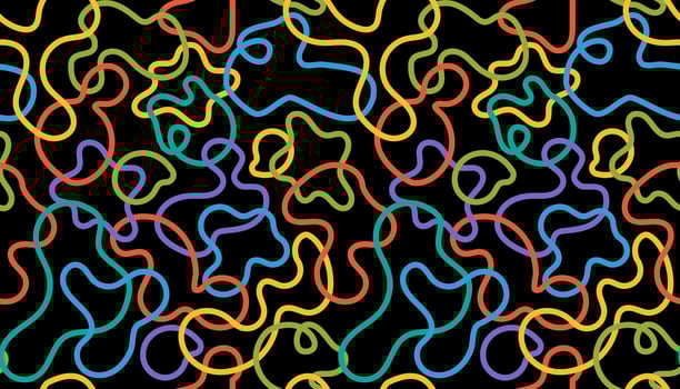 Colorful line doodle seamless pattern. Simple hand drawn scribble art background in minimalist style 90s vector
