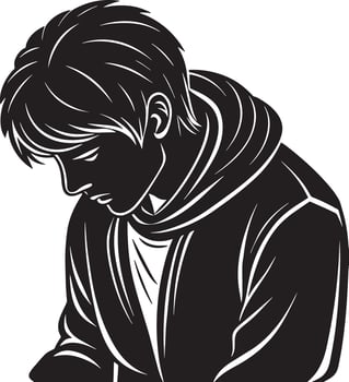 sad man sitting illustration black and whit silhouette vector