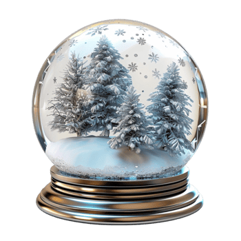 Snow globe with trees in it on transparent background. png