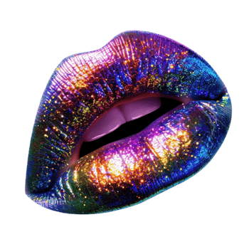 A colorful lip with glitter on it on transparent background. png