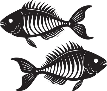illustration of a fish bones silhouette black and white vector