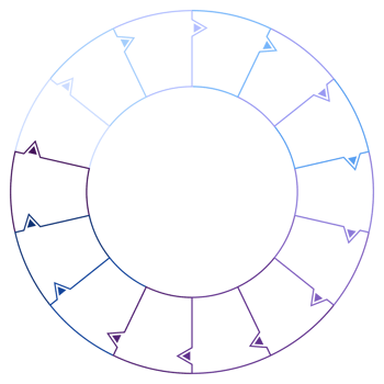Blue tone circle infographic with 14 steps, process or options. Presentation slide template. png